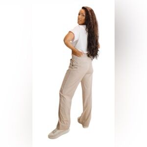 Audrey 3+1 Beige Straight Wide Leg Pants Sz L